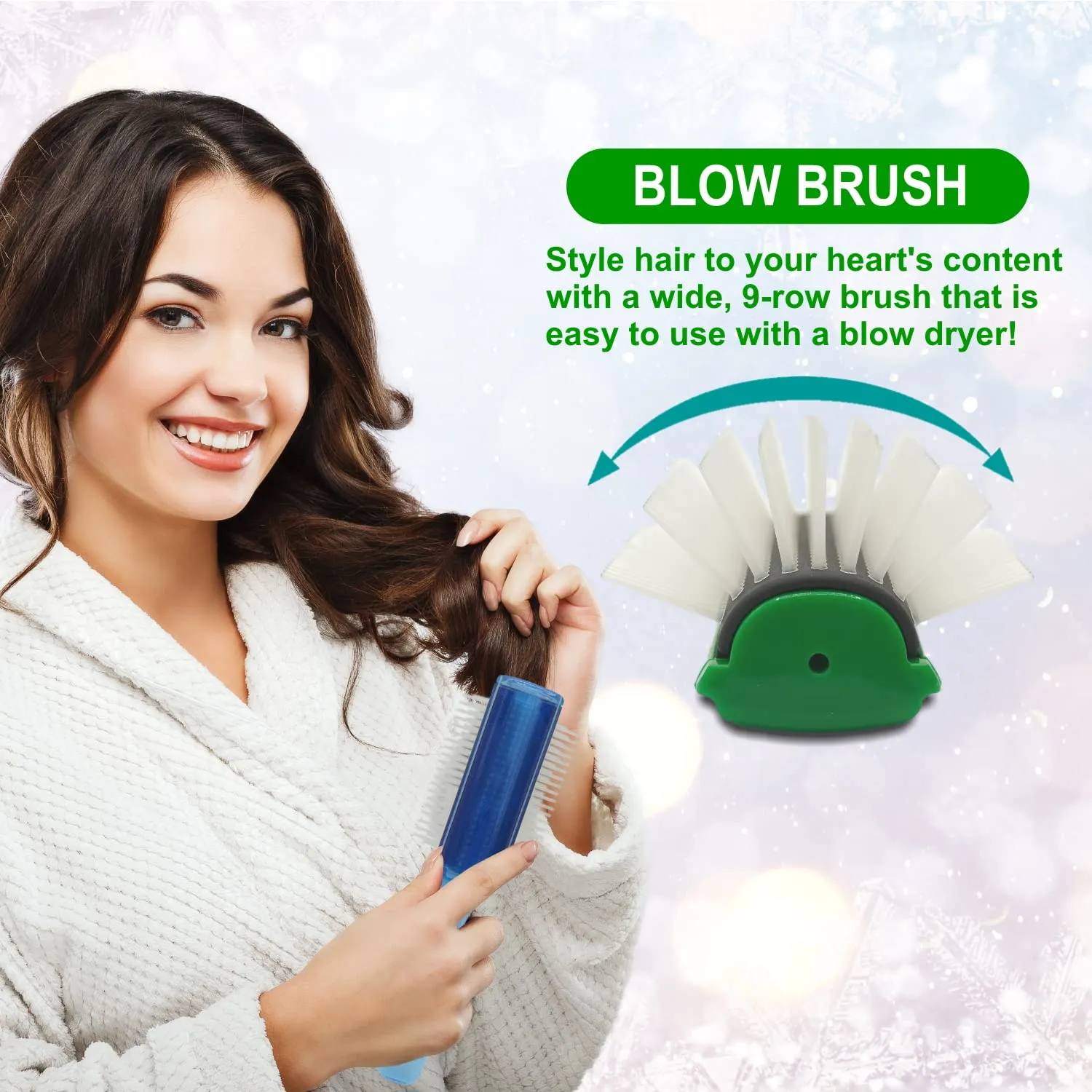 VESS Blow and Styling Hair Brush, Wide 9 Row Round Type- Light weight -Made in Japan-C-150 (Green)