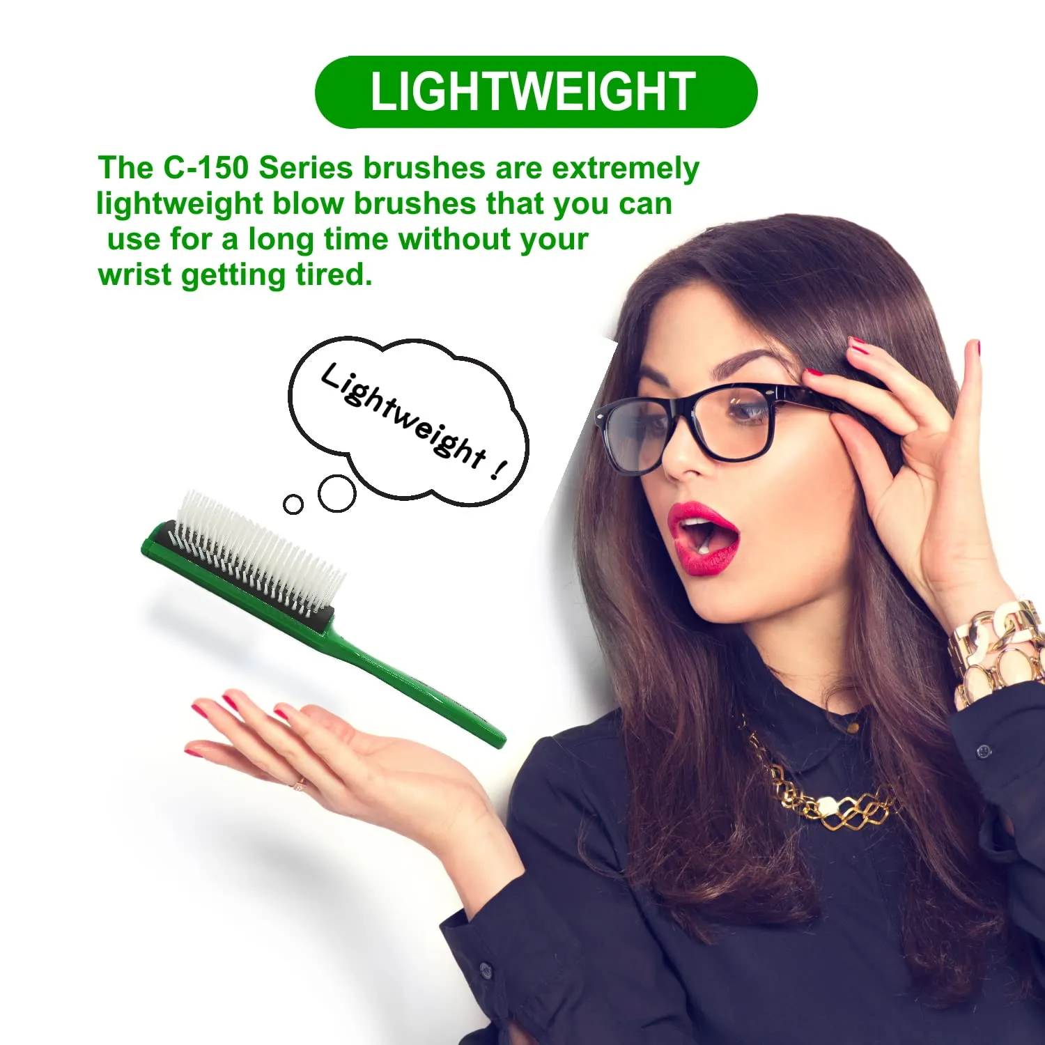 VESS Blow and Styling Hair Brush, Wide 9 Row Round Type- Light weight -Made in Japan-C-150 (Green)