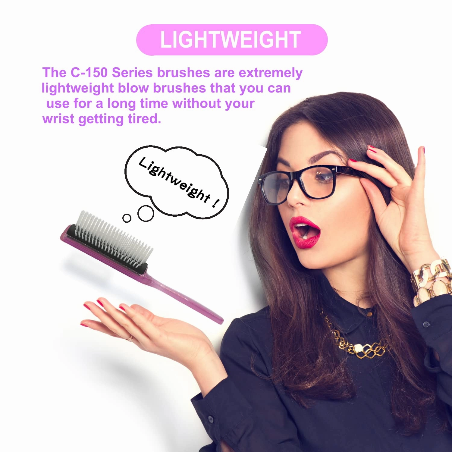 VESS Blow and Styling Hair Brush, Wide 9 Row Round Type- Light weight -Made in Japan-C-150 (Flash Pink)