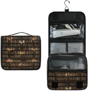 Vintage Mystic Library with Candle Lighting Retro Style Hanging Wash Gargle Toiletry Bag Travel Cosmetic Makeup Case Organizer Storage Large Portable