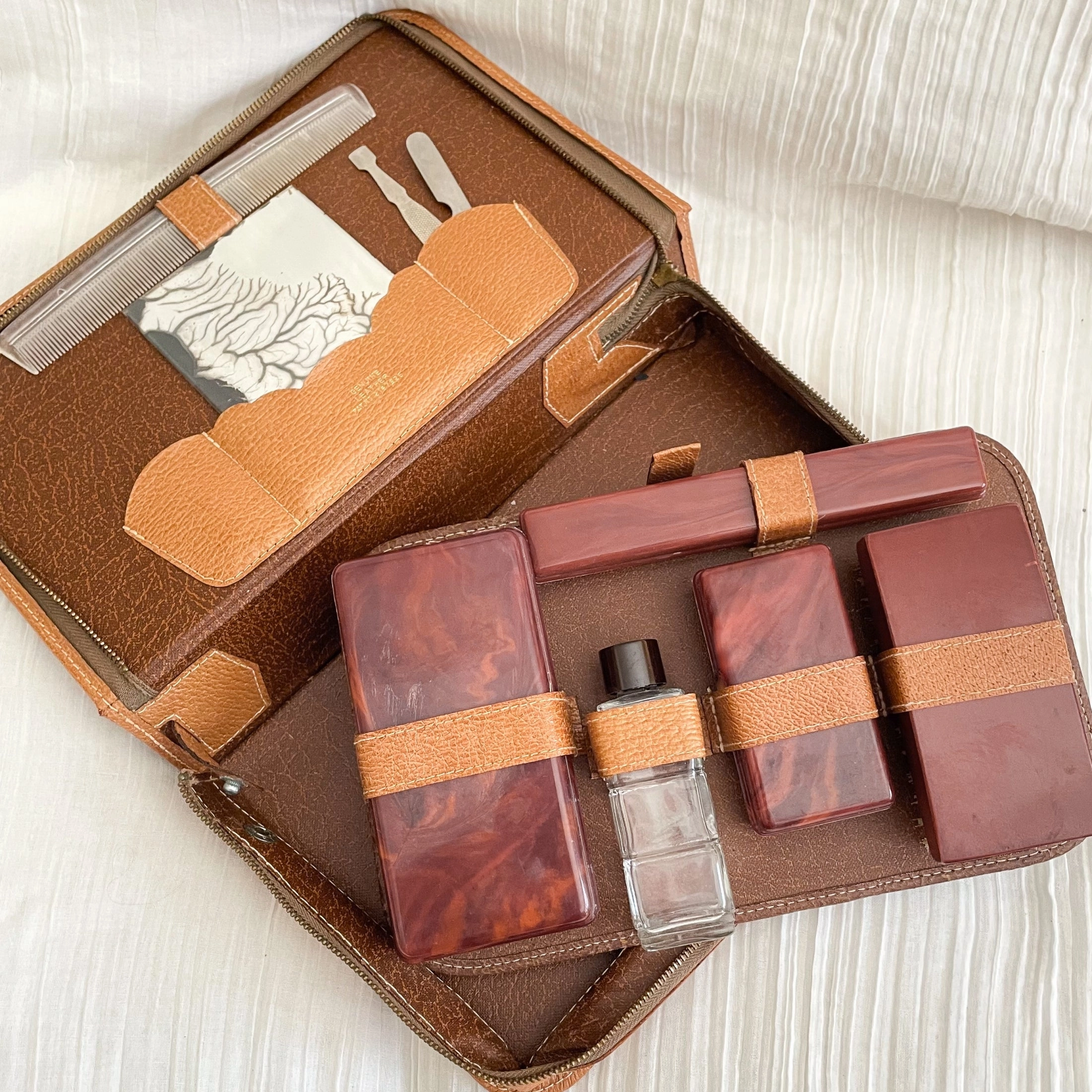 Vintage MCM Leather Mens Grooming Travel Kit, Dopp Toiletries Case