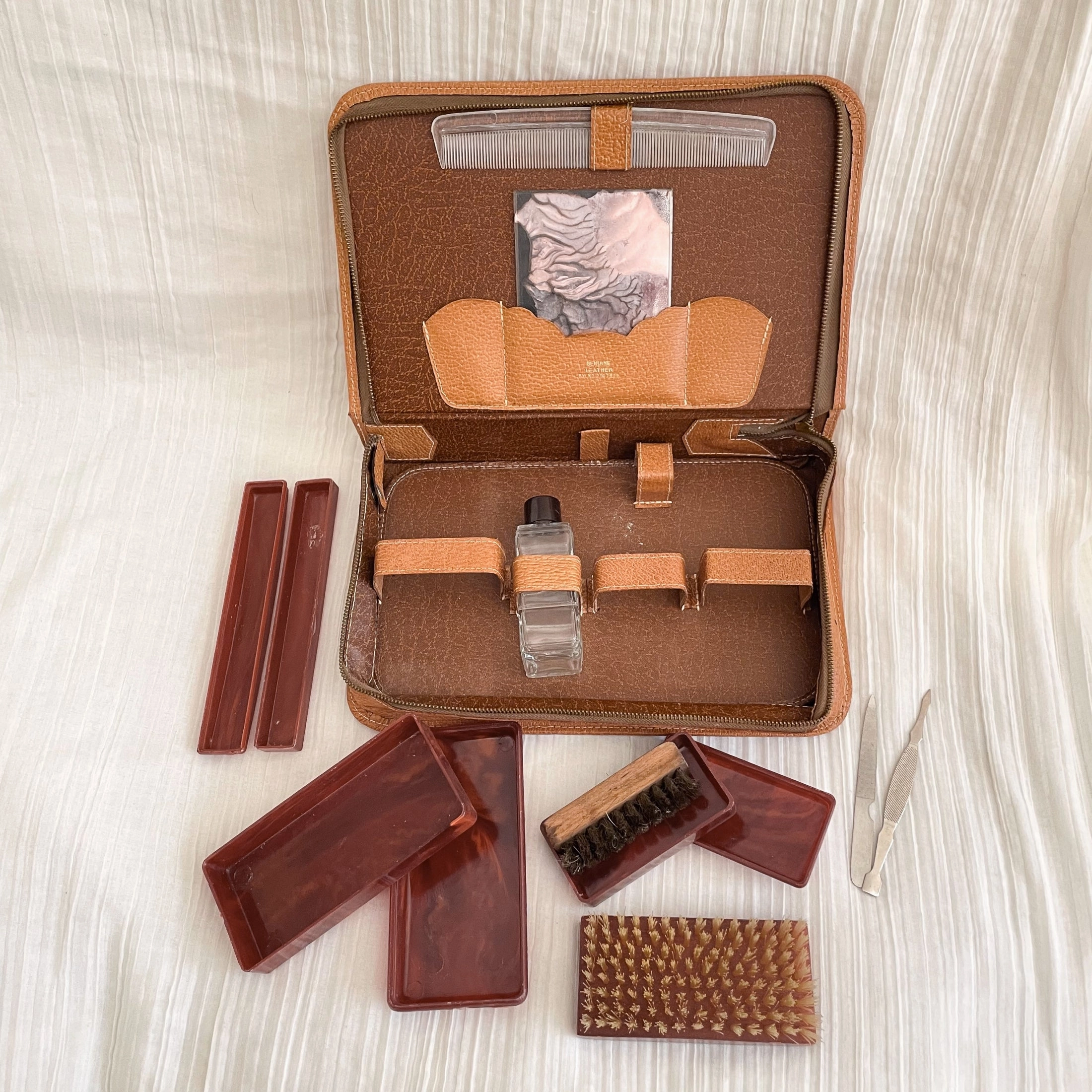 Vintage MCM Leather Mens Grooming Travel Kit, Dopp Toiletries Case