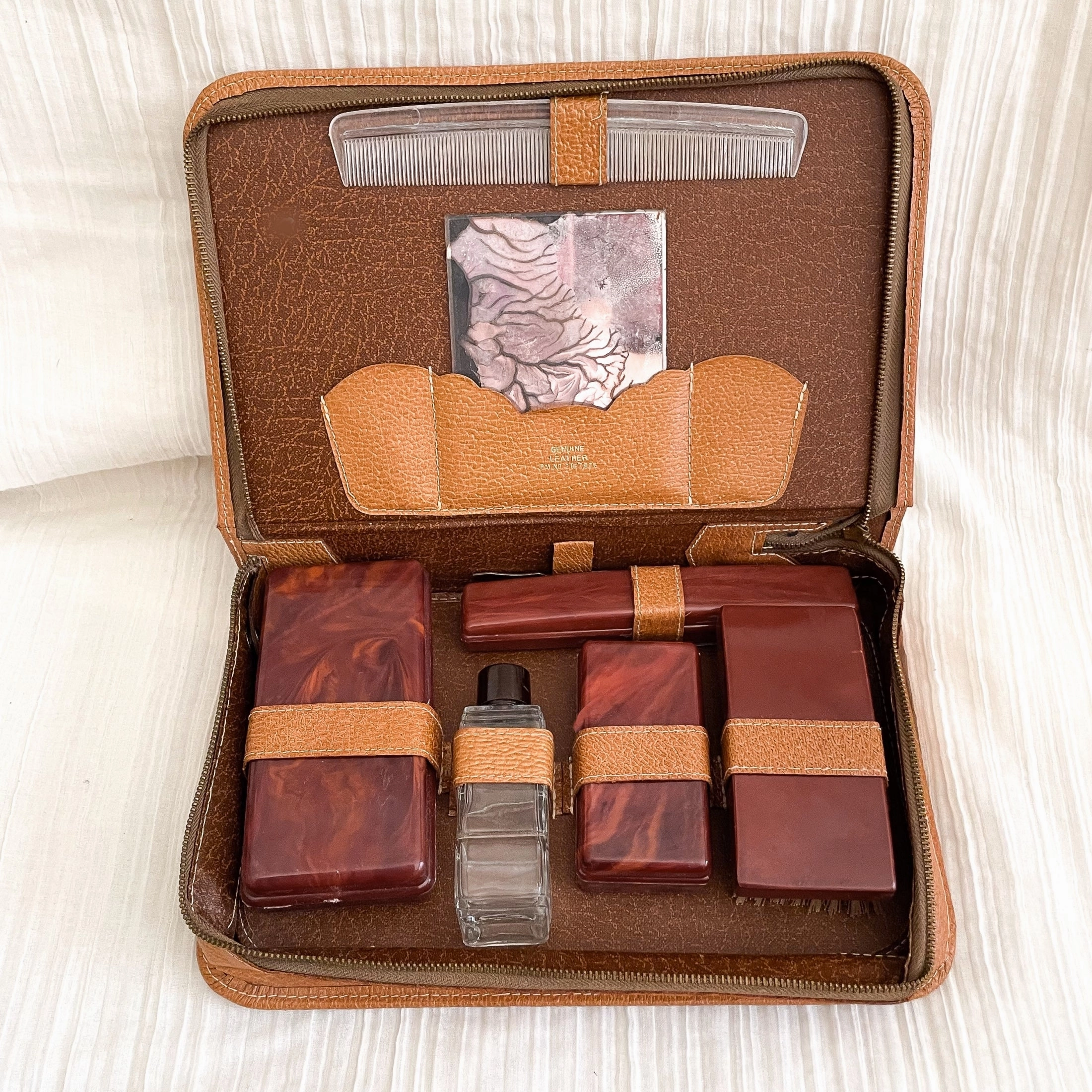 Vintage MCM Leather Mens Grooming Travel Kit, Dopp Toiletries Case