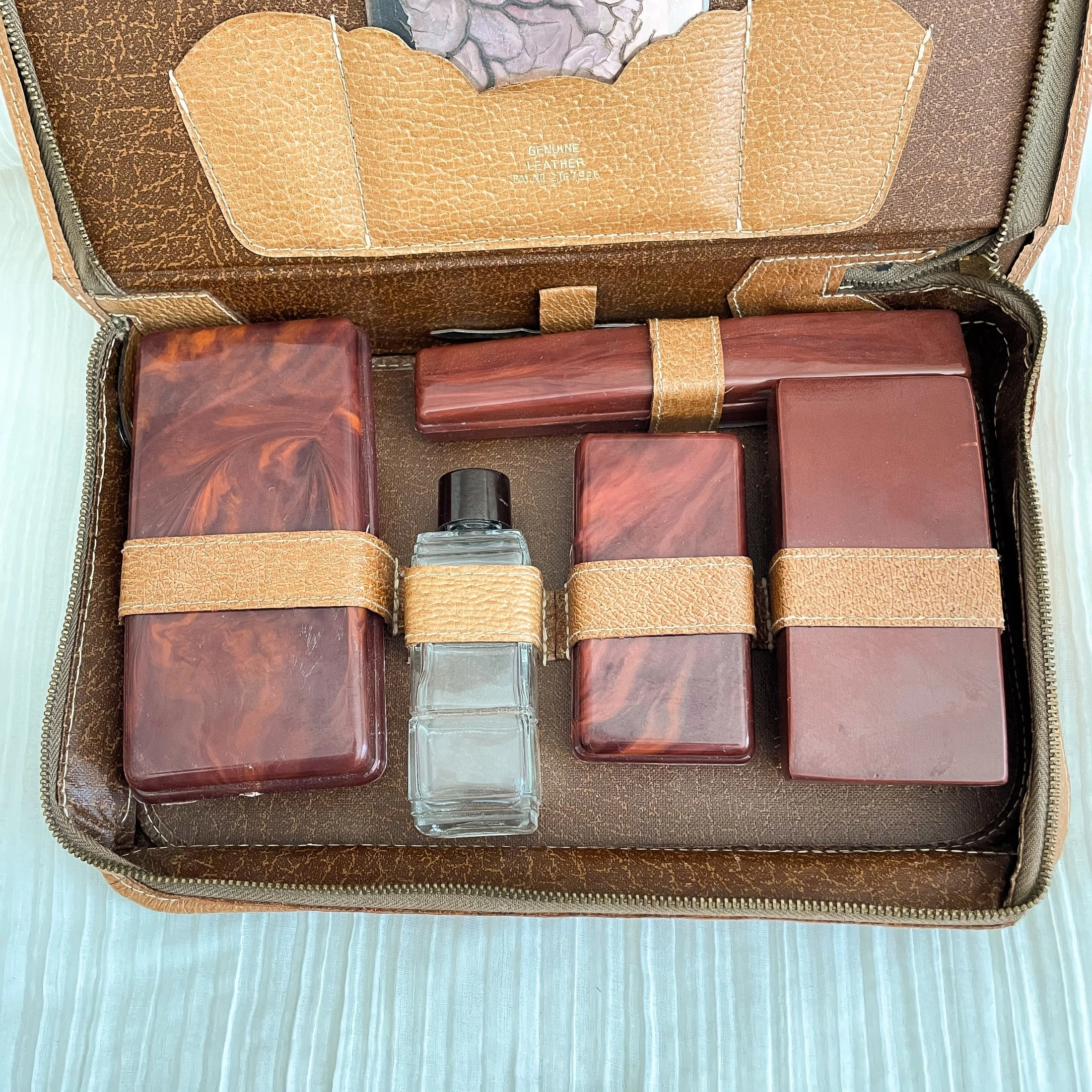Vintage MCM Leather Mens Grooming Travel Kit, Dopp Toiletries Case