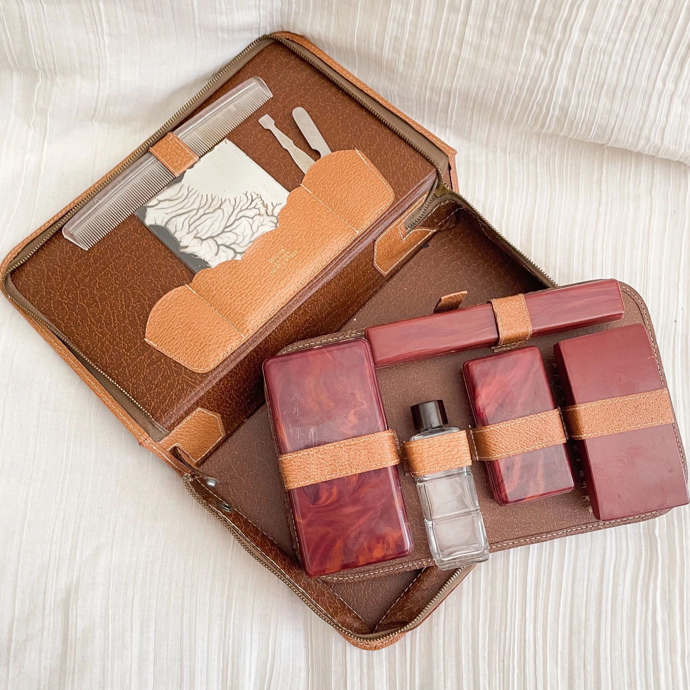 Vintage MCM Leather Mens Grooming Travel Kit, Dopp Toiletries Case
