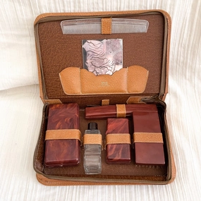 Vintage MCM Leather Mens Grooming Travel Kit, Dopp Toiletries Case
