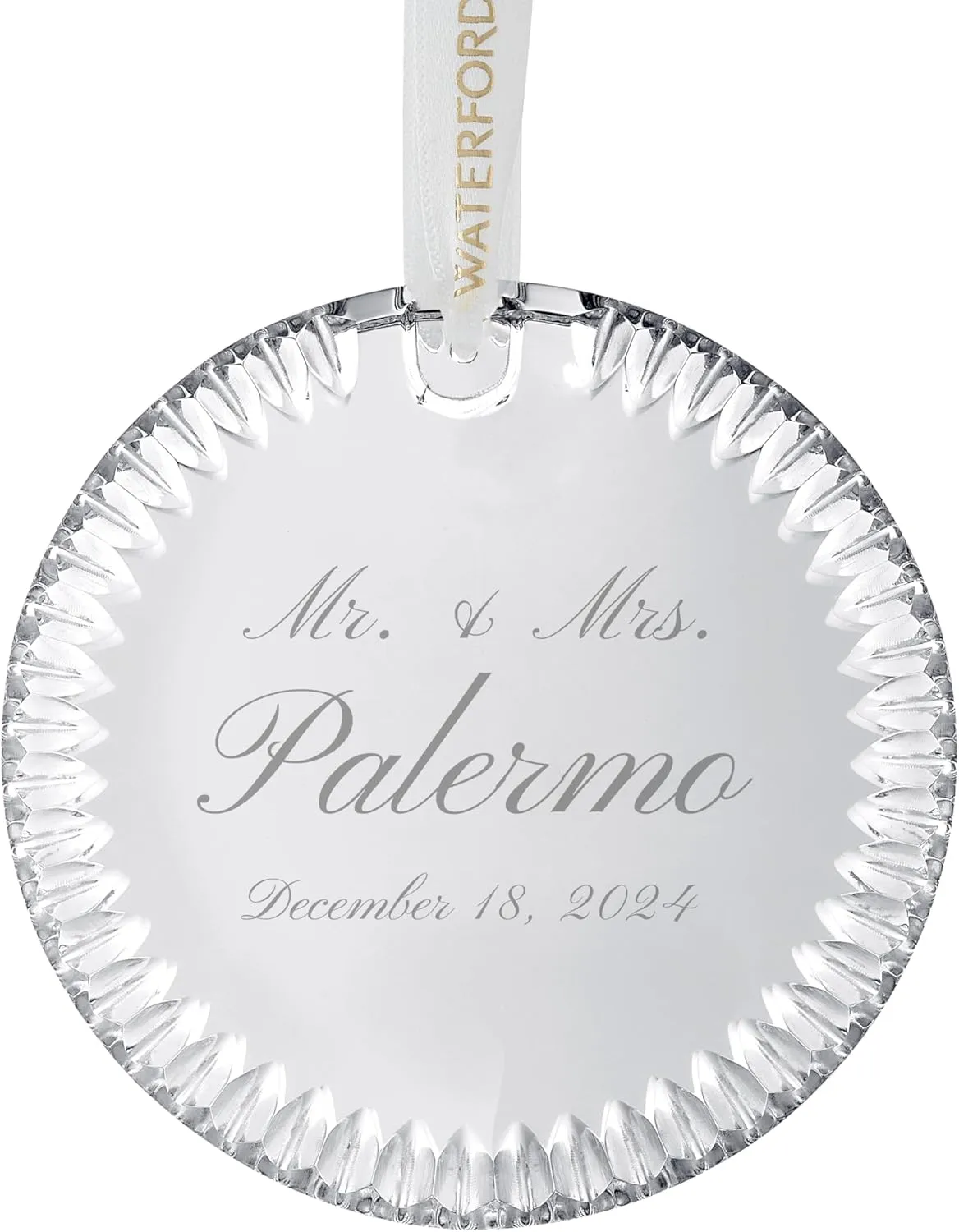 Waterford Personalized Limited Edition Round Disc Ornament, Custom Engraved Cut Crystal Christmas Ornament for Couples, Wedding, Anniversary, New Baby 2025