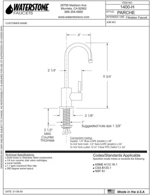 Waterstone 1400HCH Parche Suite Hot Only with Contemporary C Spout Design Filtration Faucet, Polished Chrome