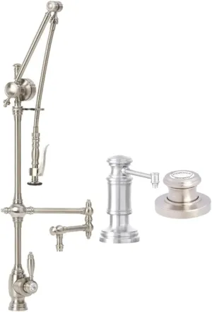 Waterstone 4410-12-3-SG Gantry Pulldown Faucet 12" Articulated Spout 3pc Suite Satin Gold