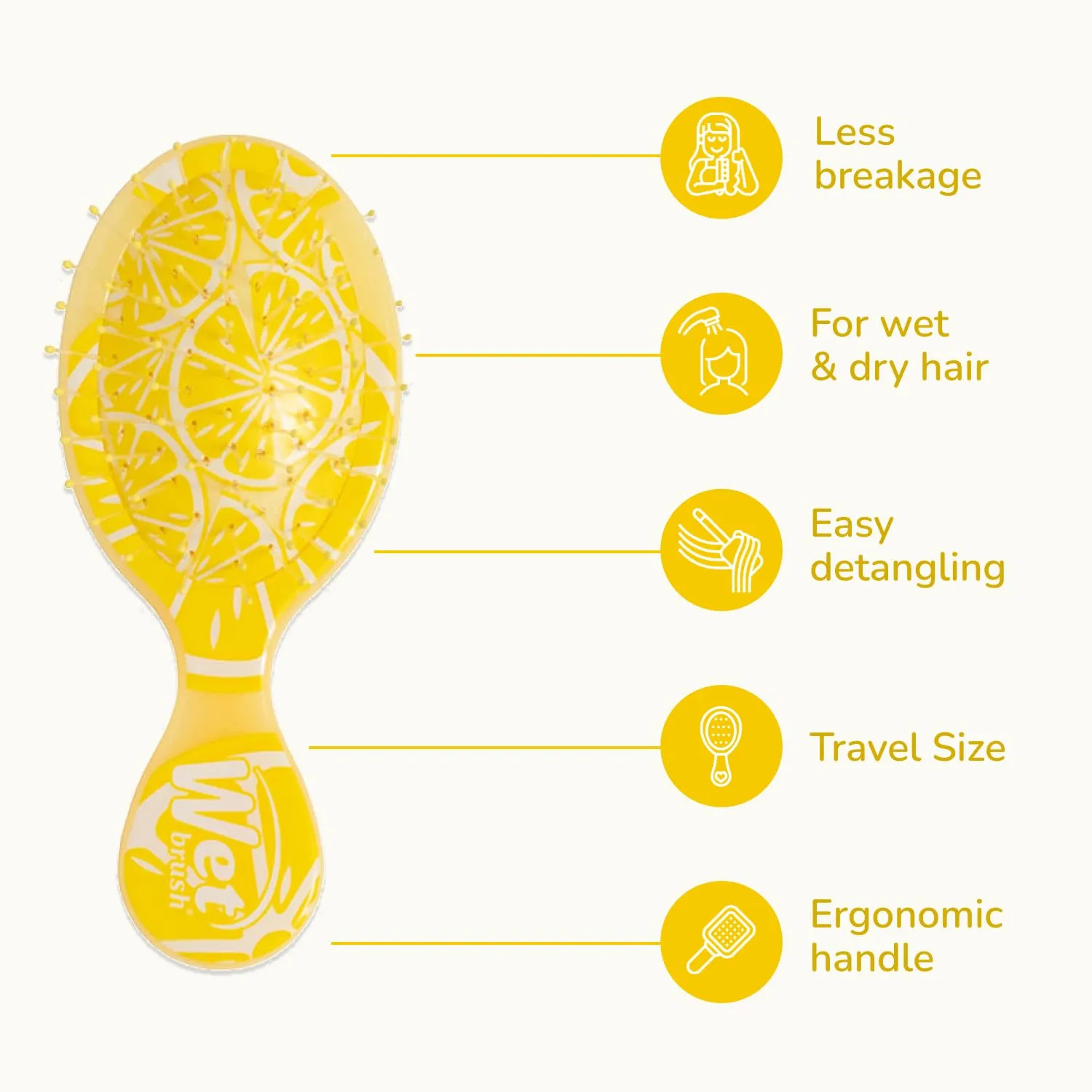 Wet Brush Mini Detangler Hair Brush, Lemon (Tutti Fruity), Detangling Travel Hairbrush, Ultra-Soft IntelliFlex Bristles Glide Through Tangles with Ease, Pain-Free, All Hair Types, Limited Edition