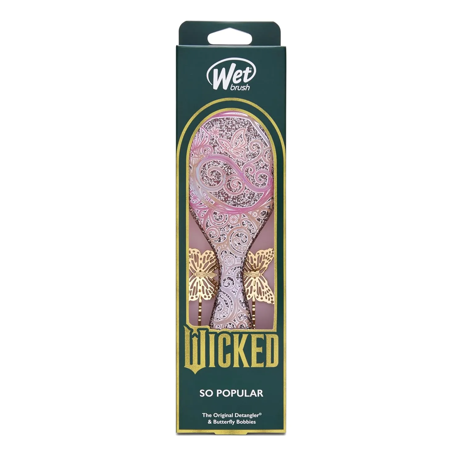 Wet Brush Original Detangler Hair Brush Glinda (Wicked) Kit - Ultra-Soft IntelliFlex Bristles - Detangling Brush Glides Through Tangles For All Hair Types (Wet Dry & Damaged) - 1 Brush & 2 Barrettes