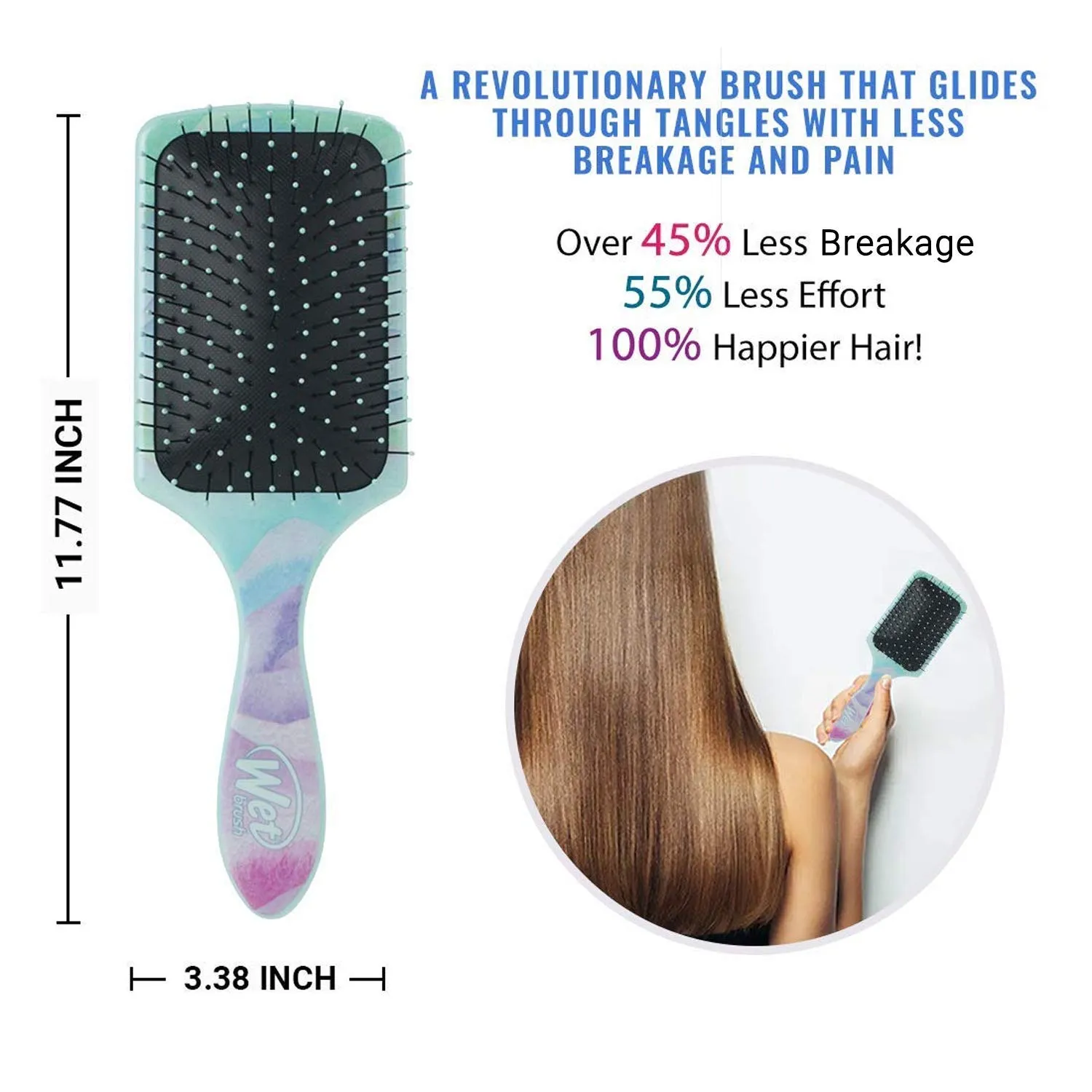Wet Brush Paddle Detangler Hair Brush, Waves - Ultra-Soft IntelliFlex Bristles with AquaVent Design - Spread Hair Treatments Evenly - Pain-Free Hair Brush For Women, Men, Wet And Dry Hair