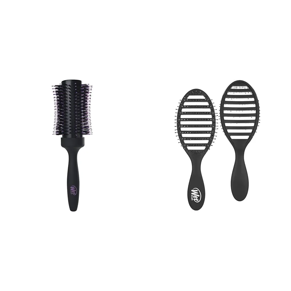 Wet Brush Volumizing Round Brush for Fine to Medium Hair - Salon Blow-Out & Speed Dry Hair-Brush, Black - Vented Design and Ultra Soft HeatFlex Bristles Are Blow Dry Safe
