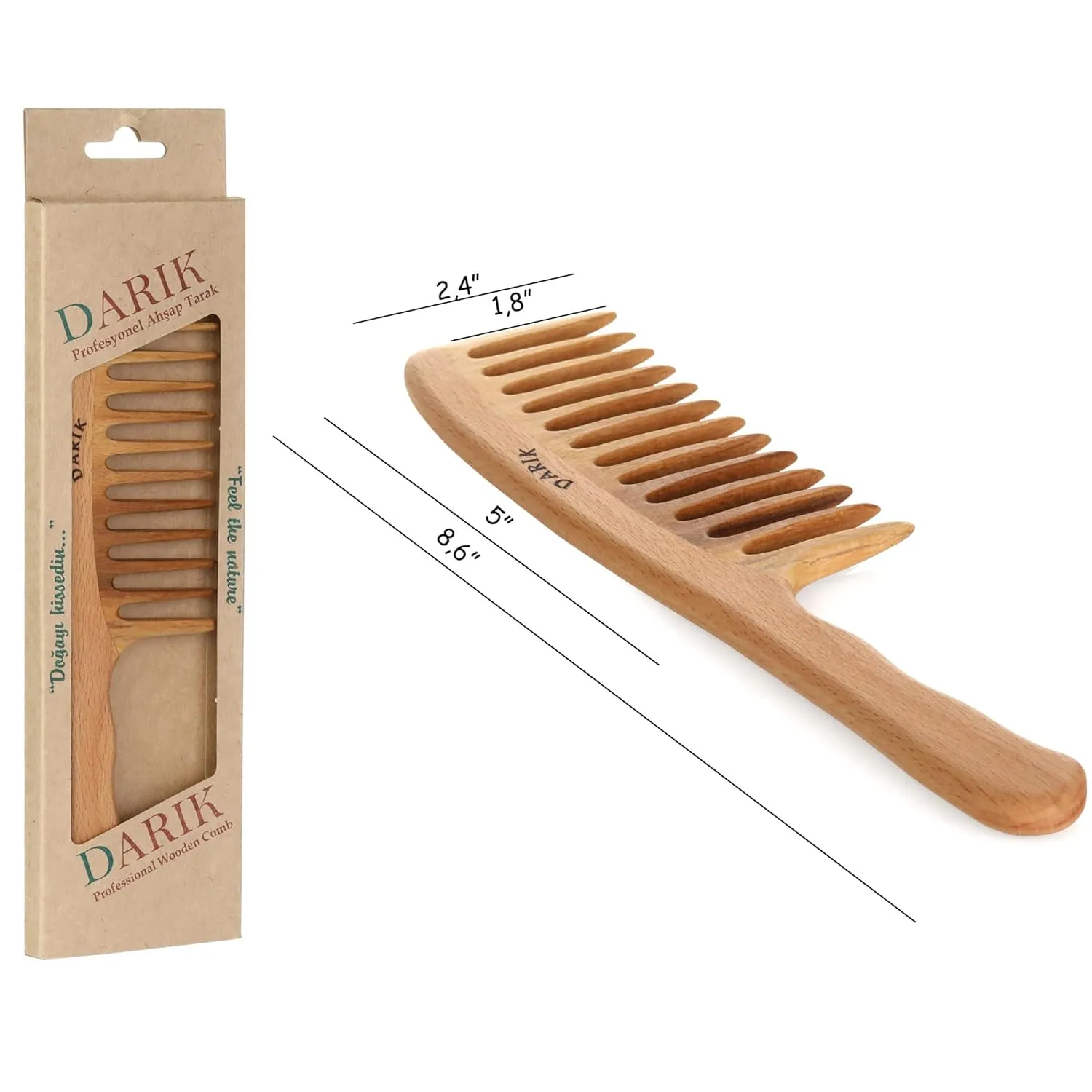 Wide Tooth Wooden Comb | Cepillo Ancho de Madera para Cabello | Natural Hairbrush | Vintage Style Hairbrush | Wood Comb for Gentle Styling | Anti-Static Hair Comb (Wide Tooth)