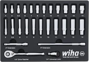 Wiha 33395 27 Piece 1/4" Drive Professional Standard and Deep Socket Tray Set - Metric