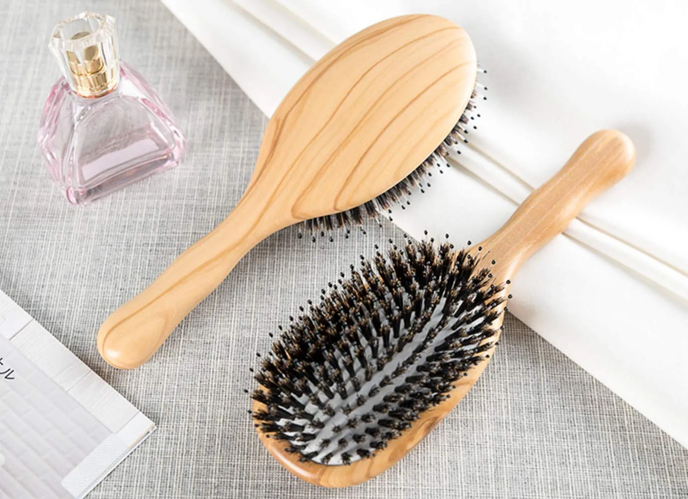 Wild Boar Bristle Hairbrush with Waxed Olive Wood Handle for Styling, Smoothing, Detangling Thick, Thin, Straight, Curly, Wavy, Dry, Damaged Hair to Women, Men, Ladies, Giftbox Included
