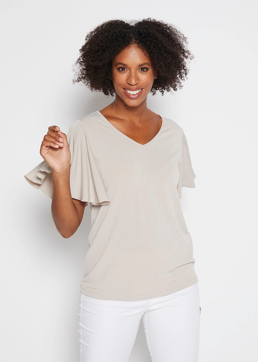 Wing Jersey Reversible Flutter Top in Champagne