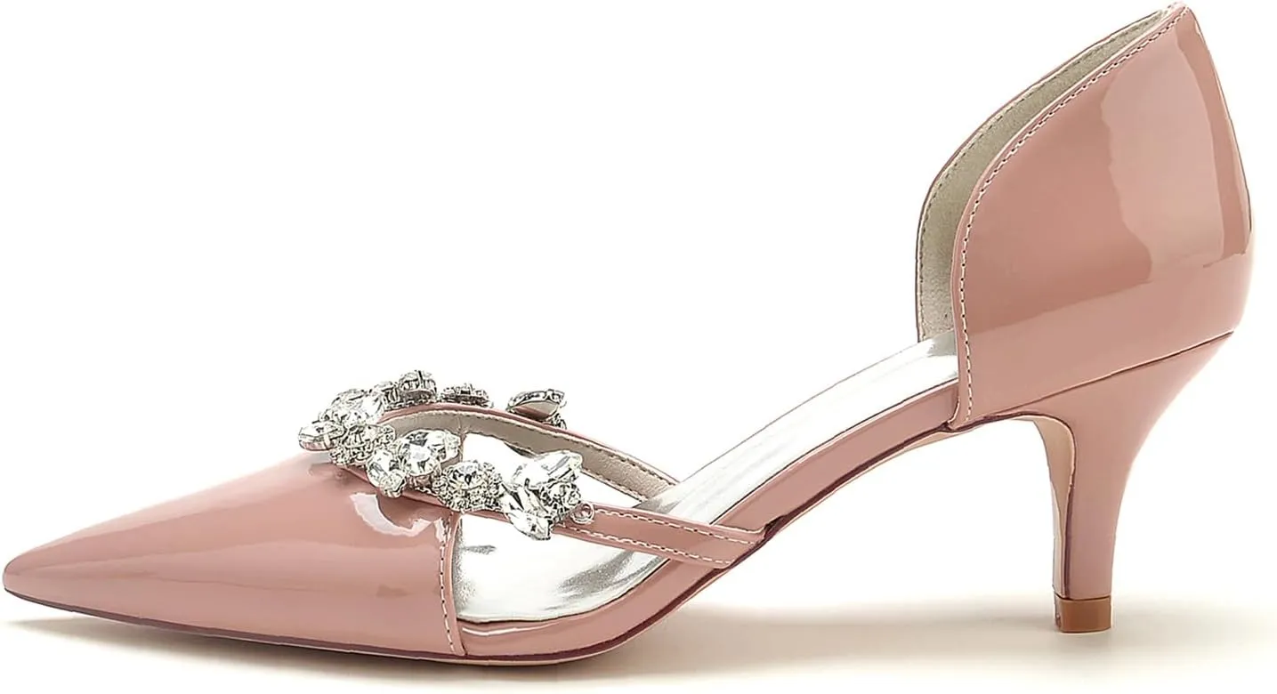 Women Patent Leather Rhinestones Slip on Wedding Pumps Stiletto High Heel Pointed Toe Bridal Party Prom Dress Court Shoes