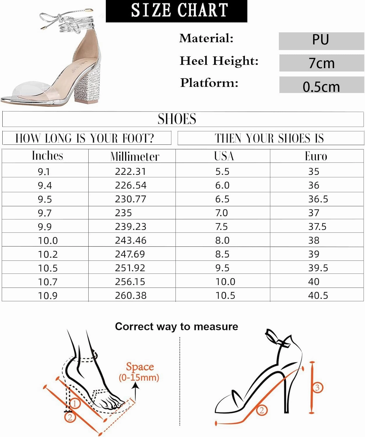 Women's Heels Chunky High Heels Sandals for Women Comfy Open Toe Strappy Rhinestone Heeled White Silver Gold Black Ankle Clear Dress Shoes