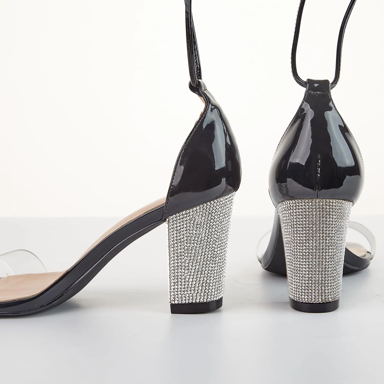 Women's Heels Chunky High Heels Sandals for Women Comfy Open Toe Strappy Rhinestone Heeled White Silver Gold Black Ankle Clear Dress Shoes