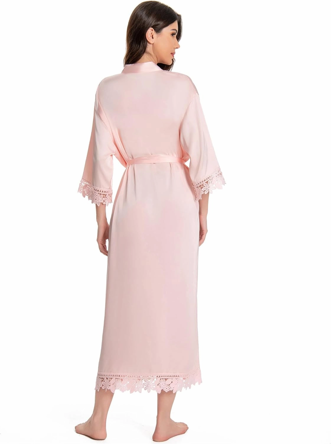 Women's Lace Trim Long Satin Kimono Bridal Robes for Bride and Bridesmaid - Wedding Gifts