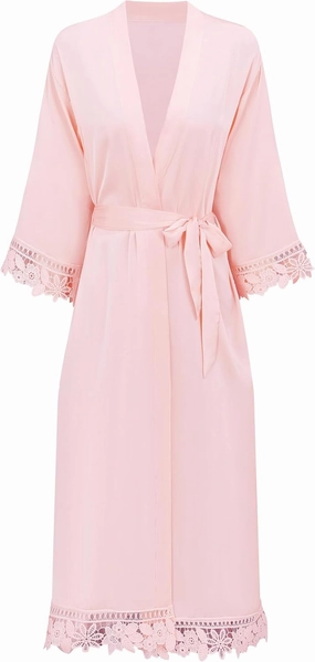 Women's Lace Trim Long Satin Kimono Bridal Robes for Bride and Bridesmaid - Wedding Gifts