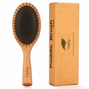 Wooden Paddle Hair Brush with Air Vent Hole for Men & Women, Oval Medium Air Cushion Styler for Thick/Thin/Fine/Curly Hair