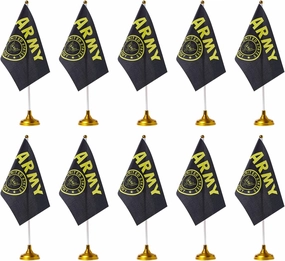 WXTWK 12 Pack American USA Gold Crest Desk Flag Small Mini US Military Table Flags With Stand Base,United States Army Festival Events Celebration Decorations