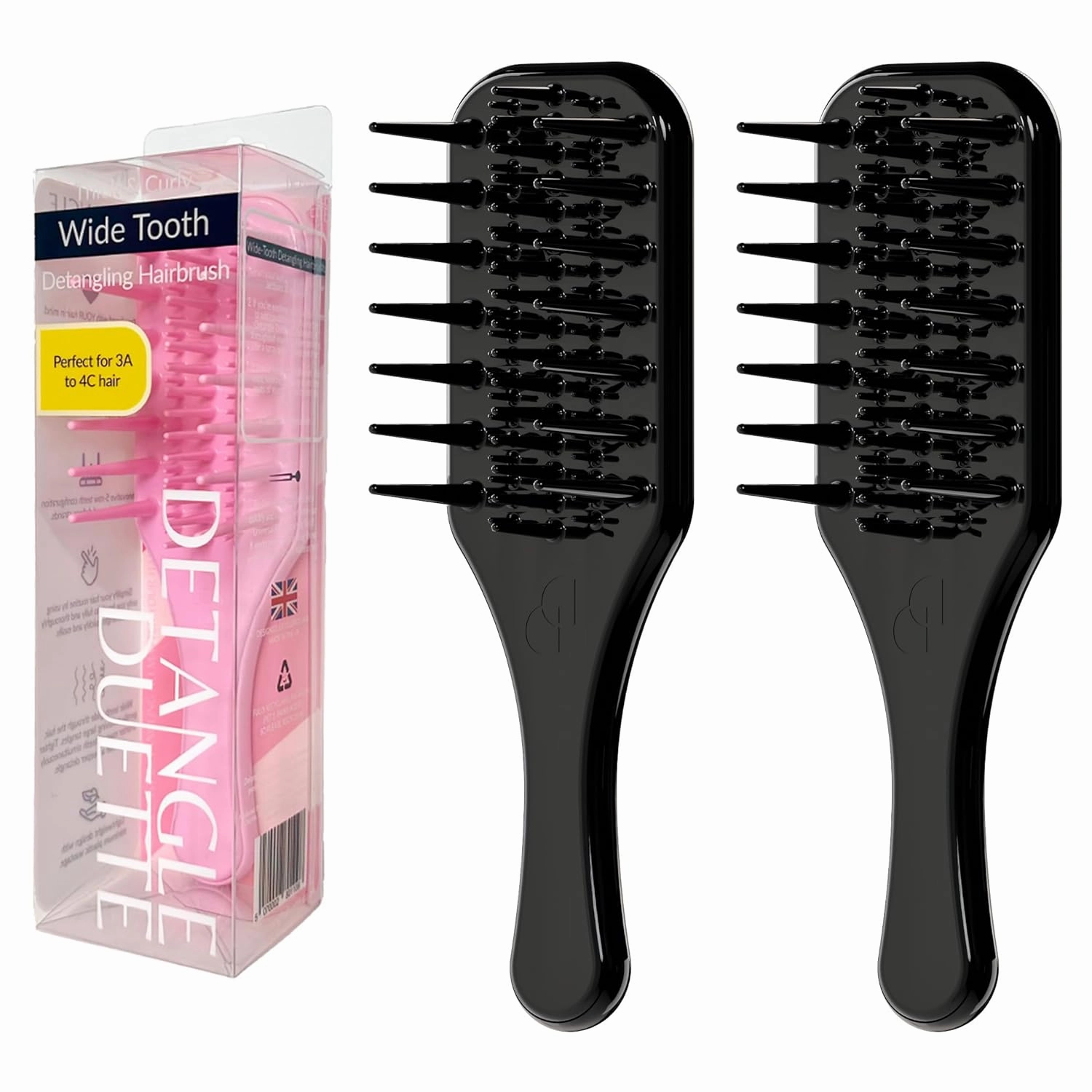 x2 Detangle Duette Wide Tooth Detangling Brush Wet Detangler Brush for Curly Coily Kinky Afro Black Hair | Natural Curly Hair | 3C to 4C Hair | Painless Detangling Hairbrush BLACK EDITION Bundle