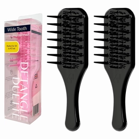 x2 Detangle Duette Wide Tooth Detangling Brush Wet Detangler Brush for Curly Coily Kinky Afro Black Hair | Natural Curly Hair | 3C to 4C Hair | Painless Detangling Hairbrush BLACK EDITION Bundle