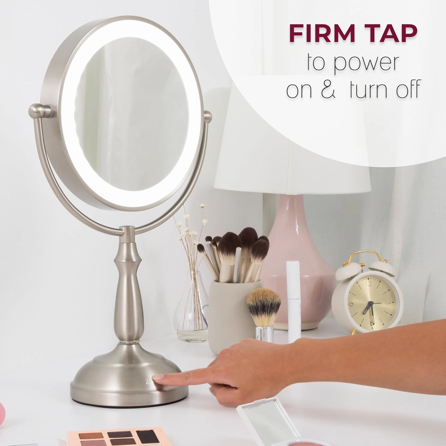 Zadro 11" Makeup Mirror with Lights and Magnification Dimmable Touch LED Lighted Makeup Mirror with Magnification (Large | 11" x 17" | 5X/1X, Satin Nickel)