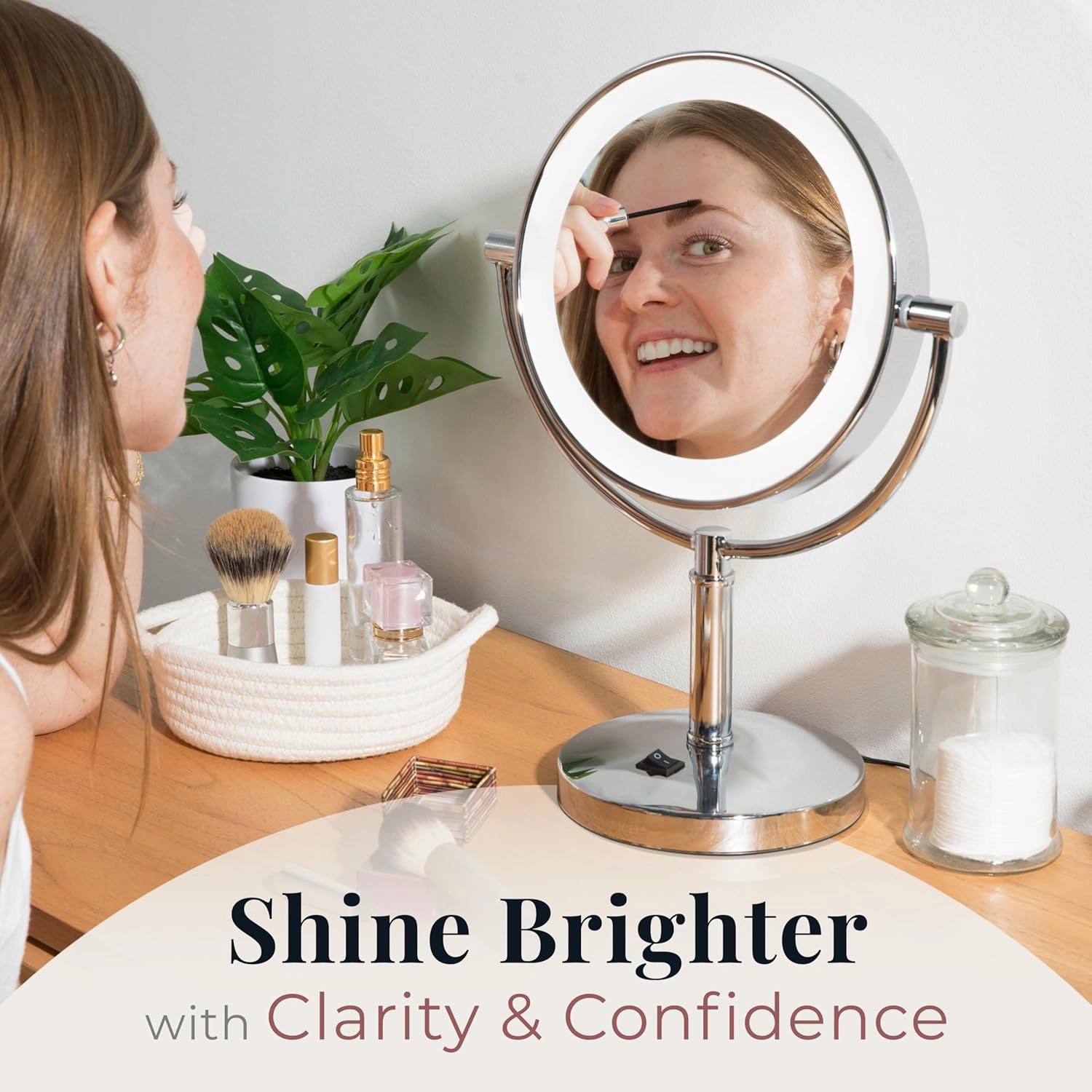 Zadro Laguna 11" LED Lighted Makeup Mirror with Magnification (Large | 15" x 11" | 10X/1X, Satin Nickel)
