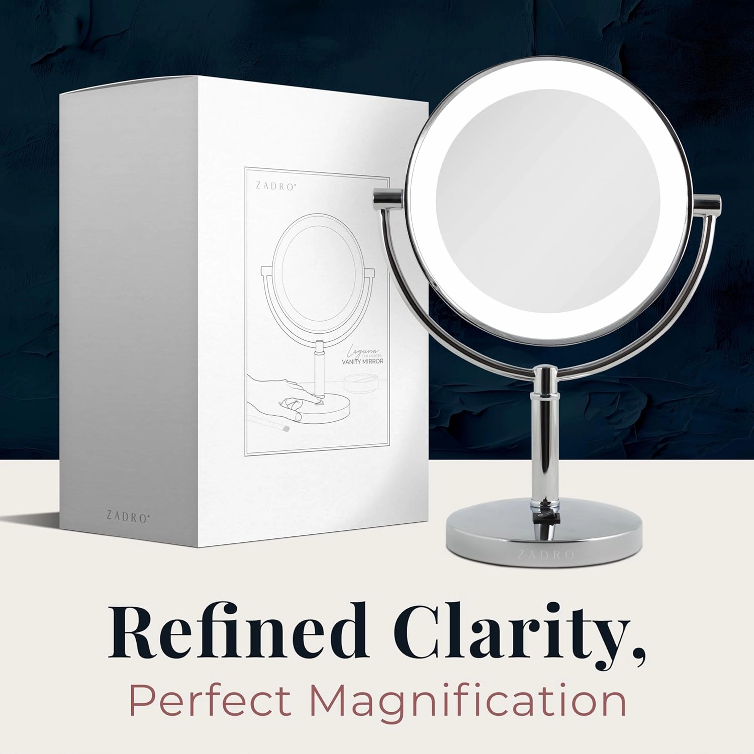 Zadro Laguna 11" LED Lighted Makeup Mirror with Magnification (Large | 15" x 11" | 10X/1X, Satin Nickel)