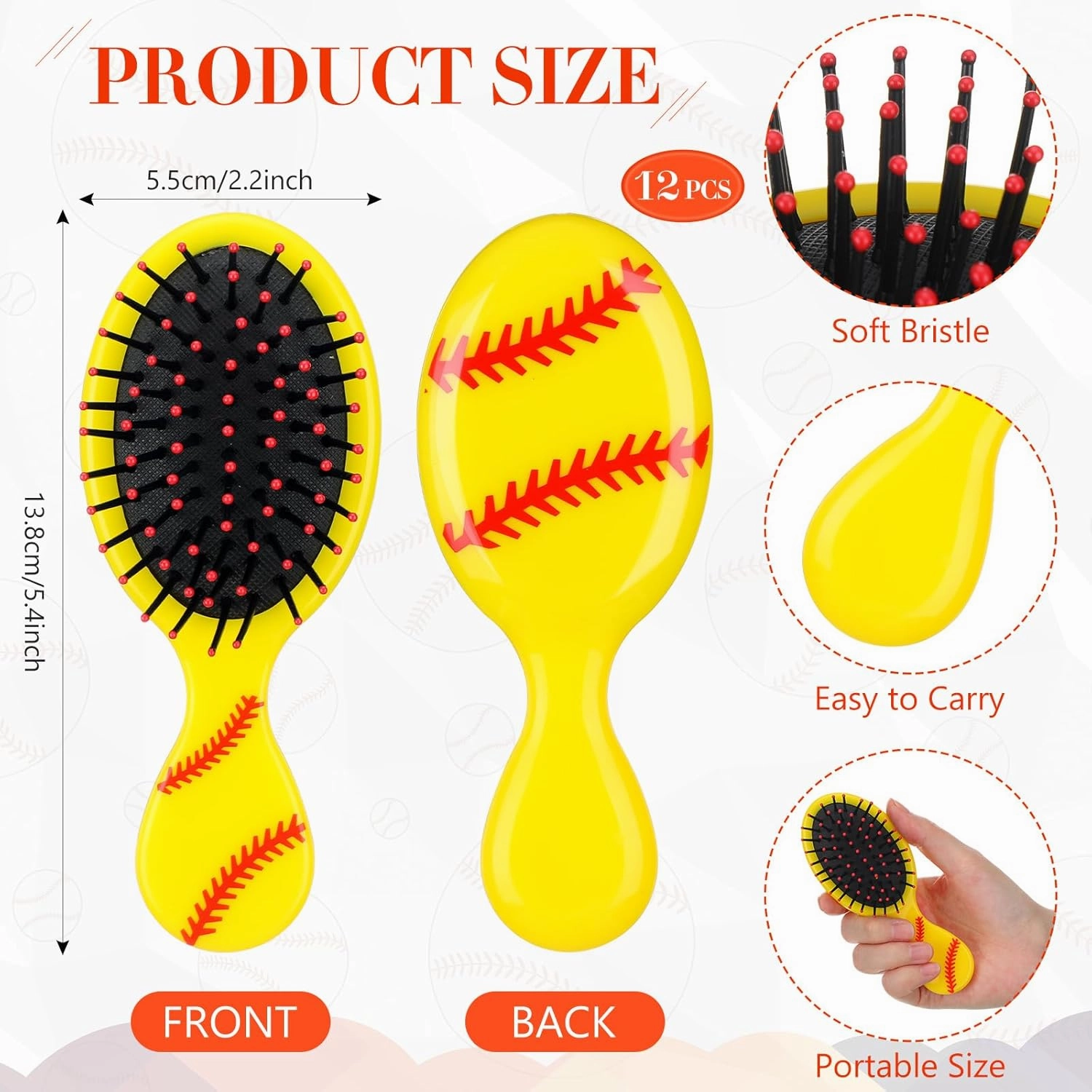 Zeyune 24 Pcs Softball Party Favors Gifts for Girls Includes 12 Softball Hair Scrunchies 12 Mini Detangling Hair Brushes Accessories for Girls Gifts Team Sport Goodie Bag Stuffers