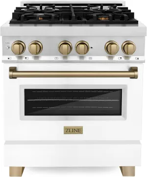 ZLINE Autograph 30" Legacy Dual Fuel Range w/ 4 Burners & White & Bronze Accents (RAZ-WM-30-CB)