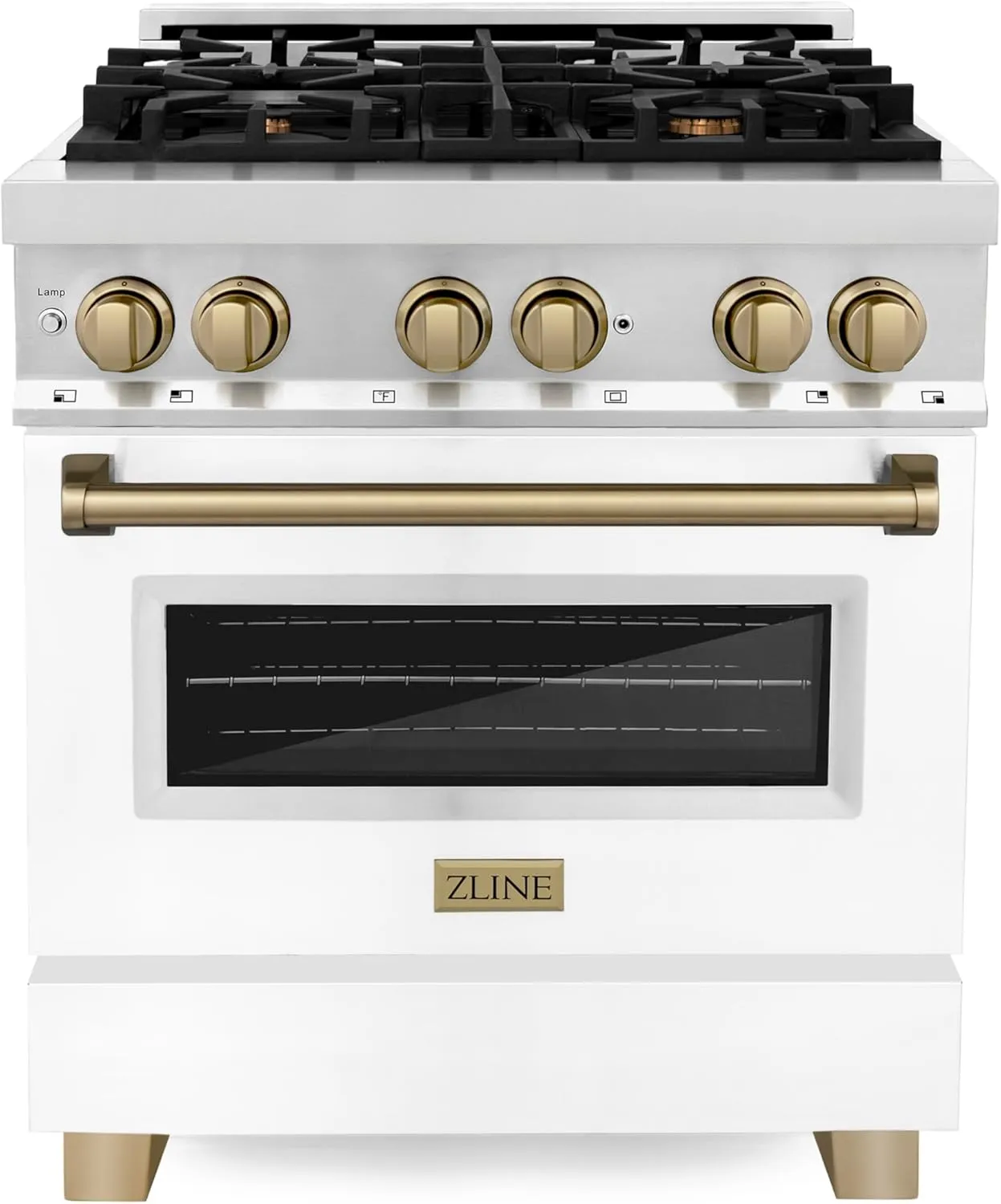 ZLINE Autograph 30" Legacy Dual Fuel Range w/ 4 Burners & White & Bronze Accents (RAZ-WM-30-CB)