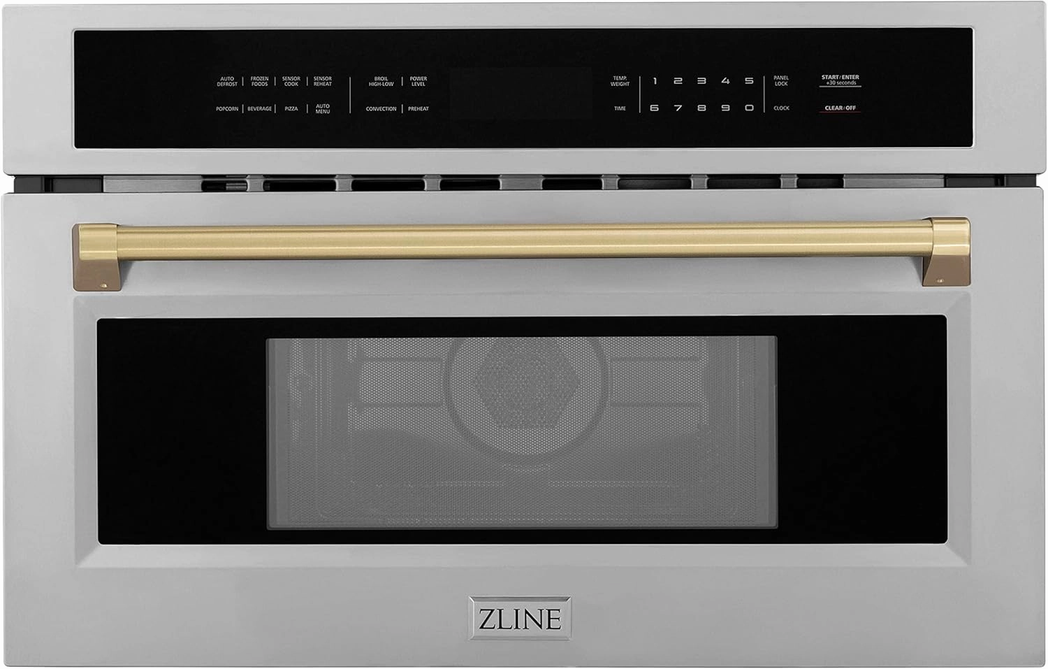 ZLINE Autograph Edition 30 in. 1.6 cu ft. Built-in Convection Microwave Oven in Satin Stainless Steel and Champagne Bronze Accents (MWOZ-30-SS-CB)