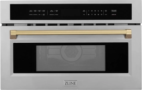 ZLINE Autograph Edition 30 in. 1.6 cu ft. Built-in Convection Microwave Oven in Satin Stainless Steel and Champagne Bronze Accents (MWOZ-30-SS-CB)
