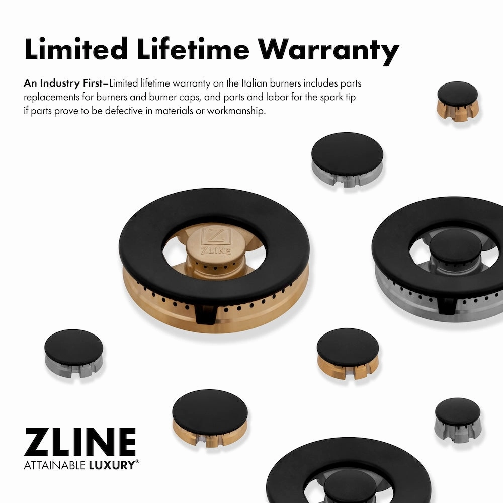 ZLINE Autograph Edition 30 in. Legacy Gas Rangetop with 4 Burners and Porcelain Cooktop in Black Stainless Steel with Champagne Bronze Accents (RTBZ-30-CB)