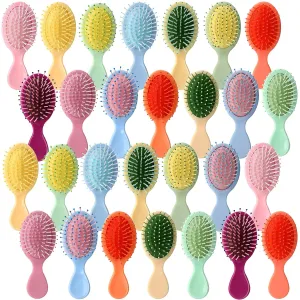 Zopeal 28 Pcs Kids Gift Mini Wet Hair Brush Bulk Girls Graduation Small Pocket Travel Hairbrush End of Year Hygiene Detangler Soft Bristle Detangling Paddle for Bachelorette Party Favor(14 Colors)